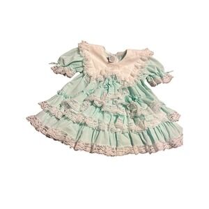 Vintage Lilo Infant Dress XL Mint Green Lace Ruffles